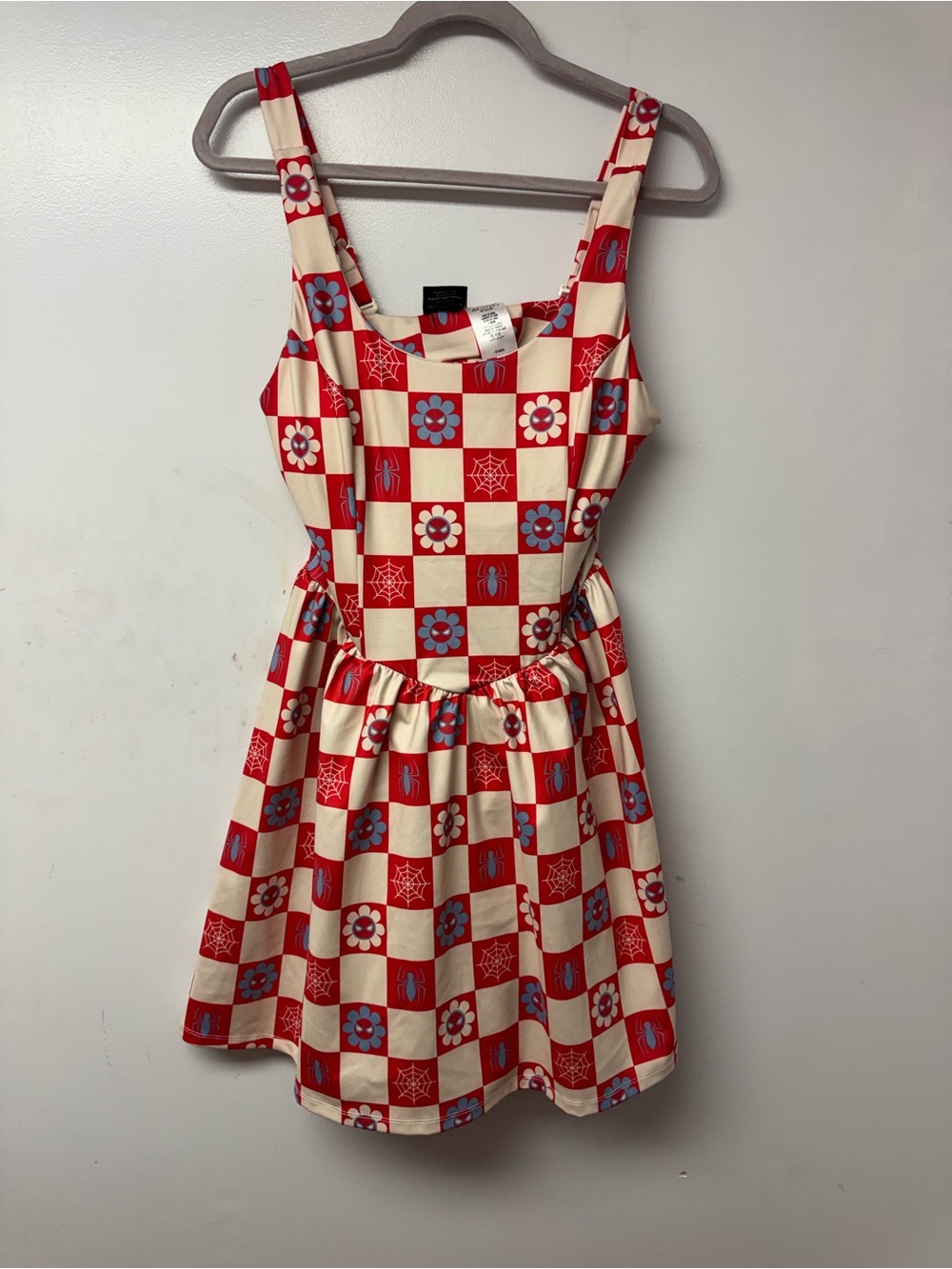 Marvel Red and Cream Checkerboard Spider-Web Mini Dress - Picture 7 of 14
